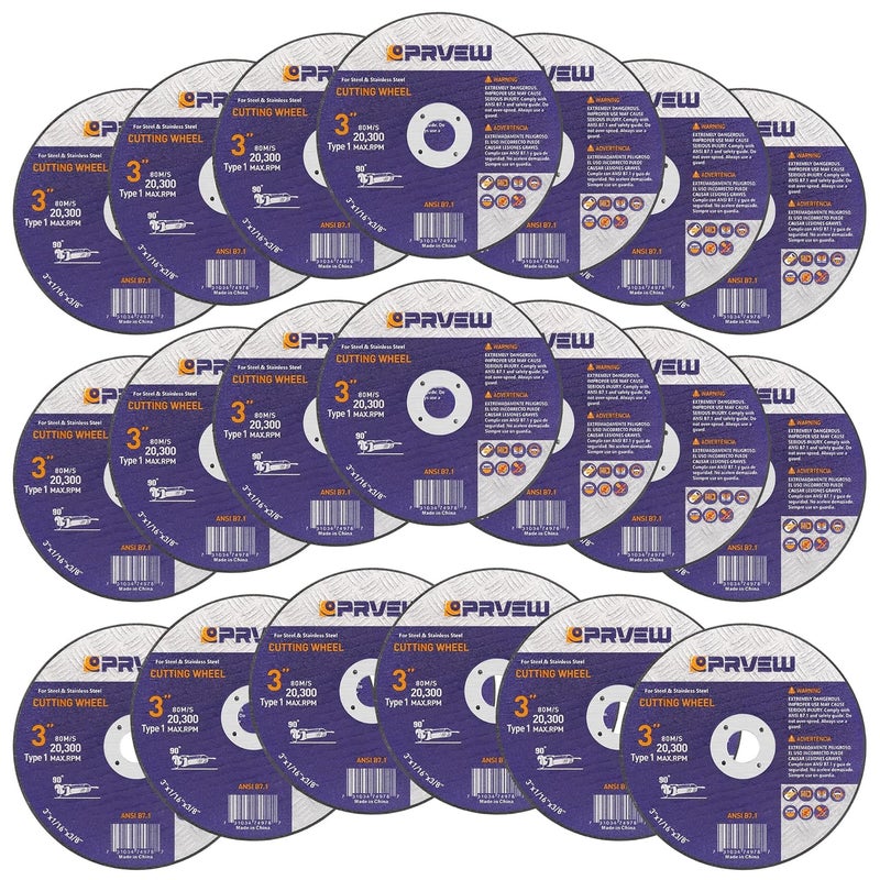PRVEW 20-Pack Die Grinder Cut Off Wheel 3 Inch, 3" x1/16 x3/8" Quality Cutting Wheel Cutting Disc for Metal&Stainless Steel - Image 1